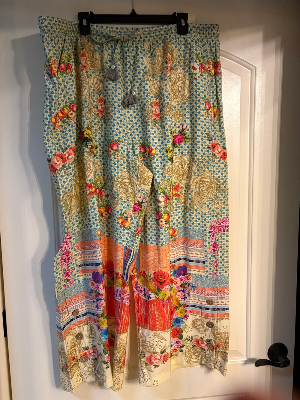 John Mark Floral Waistband pants  in Blue & Cream